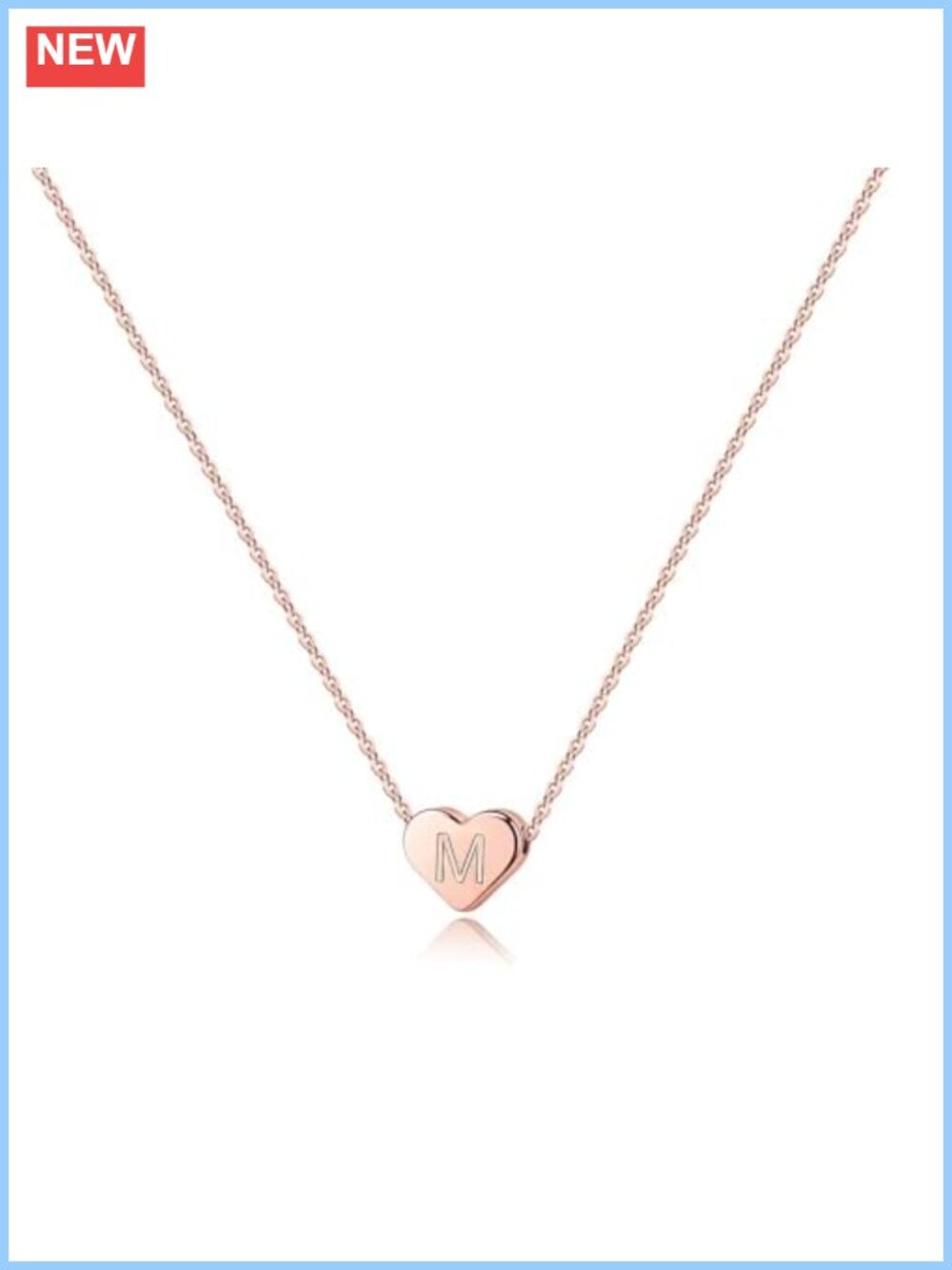 14k Rose Gold Plated Heart Initial Necklace with Pearl Charm 16 Inch Chain